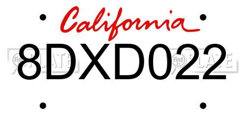 8DXD022 California License Plate