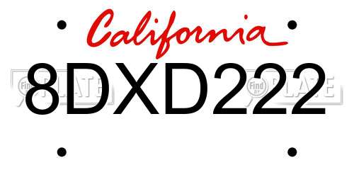 8DXD222 California License Plate