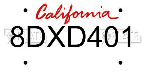 8DXD401 California License Plate