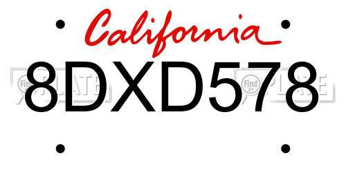 8DXD578 California License Plate