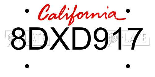 8DXD917 California License Plate