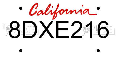 8DXE216 California License Plate