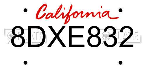 8DXE832 California License Plate