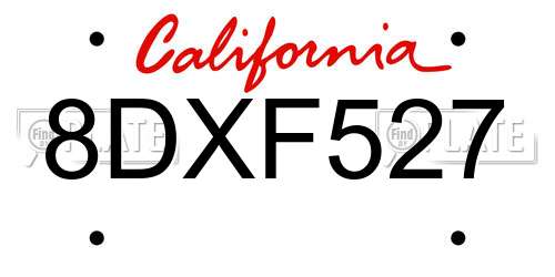 8DXF527 California License Plate