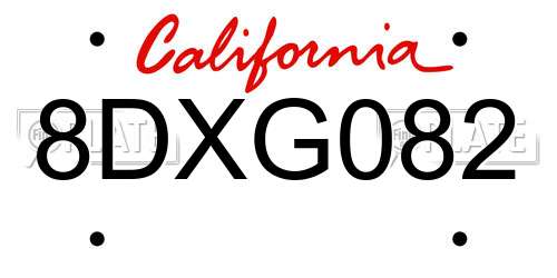 8DXG082 California License Plate