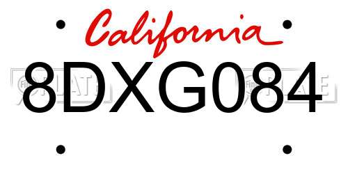 8DXG084 California License Plate