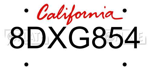8DXG854 California License Plate