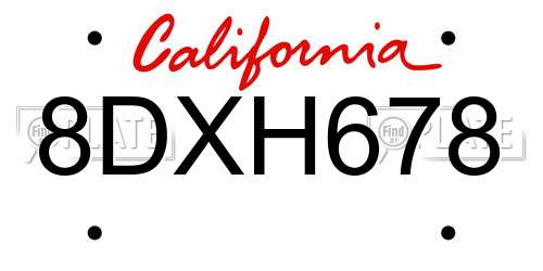8DXH678 California License Plate