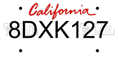 8DXK127 California License Plate