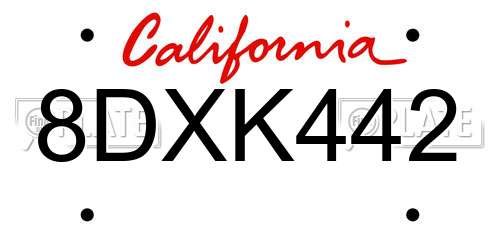 8DXK442 California License Plate