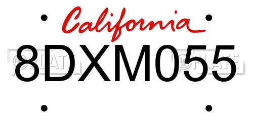 8DXM055 California License Plate