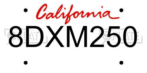 8DXM250 California License Plate