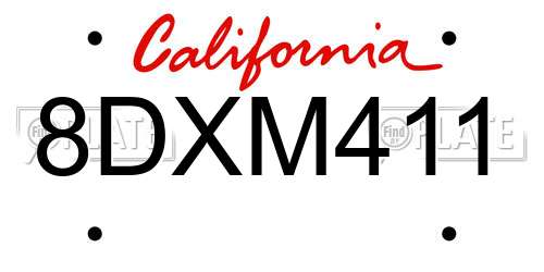 8DXM411 California License Plate