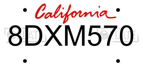 8DXM570 California License Plate