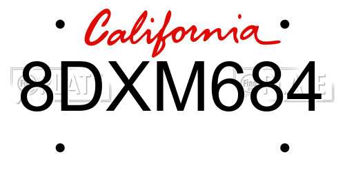 8DXM684 California License Plate