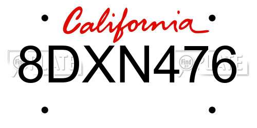 8DXN476 California License Plate