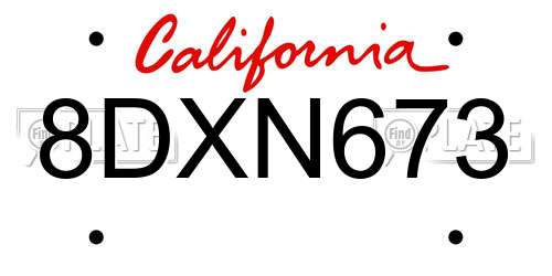 8DXN673 California License Plate