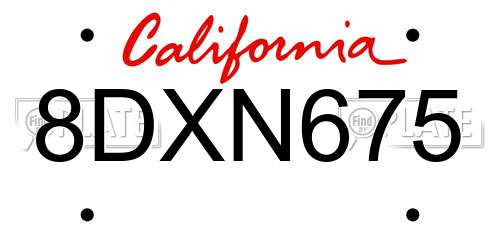 8DXN675 California License Plate