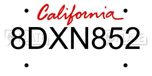 8DXN852 California License Plate