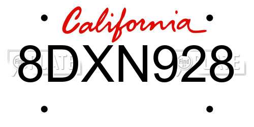 8DXN928 California License Plate