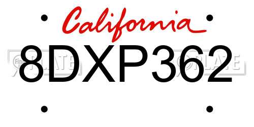 8DXP362 California License Plate