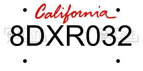 8DXR032 California License Plate
