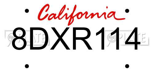 8DXR114 California License Plate