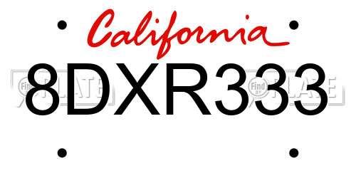 8DXR333 California License Plate