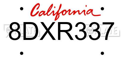 8DXR337 California License Plate