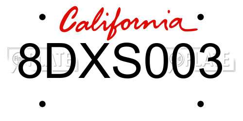 8DXS003 California License Plate