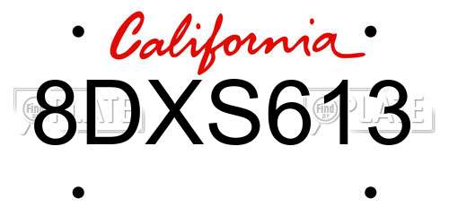 8DXS613 California License Plate