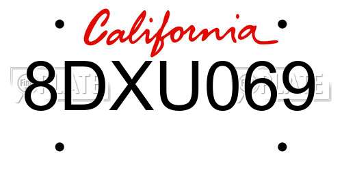 8DXU069 California License Plate