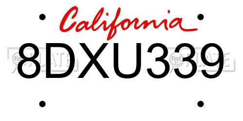 8DXU339 California License Plate