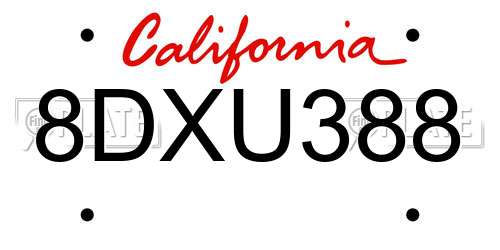 8DXU388 California License Plate