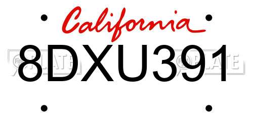 8DXU391 California License Plate