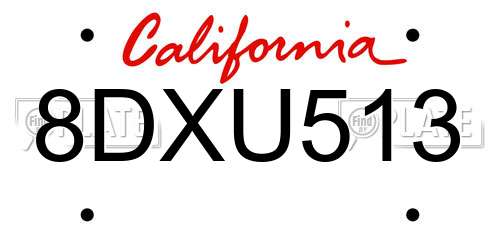 8DXU513 California License Plate