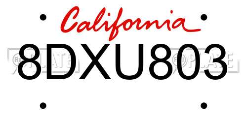 8DXU803 California License Plate