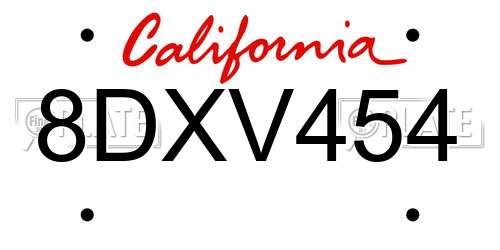 8DXV454 California License Plate
