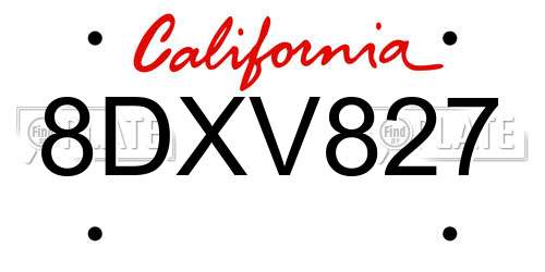 8DXV827 California License Plate