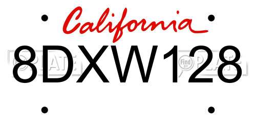 8DXW128 California License Plate
