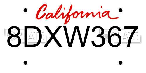 8DXW367 California License Plate
