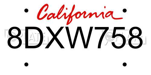 8DXW758 California License Plate