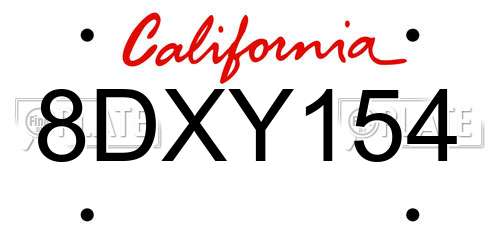 8DXY154 California License Plate