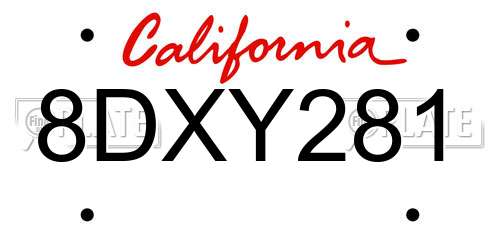 8DXY281 California License Plate