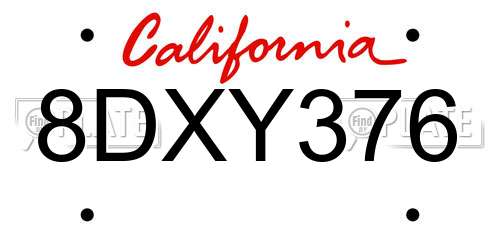 8DXY376 California License Plate