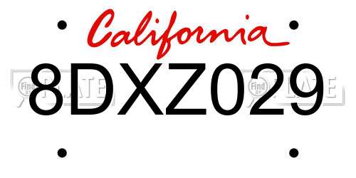 8DXZ029 California License Plate