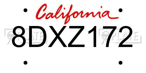 8DXZ172 California License Plate