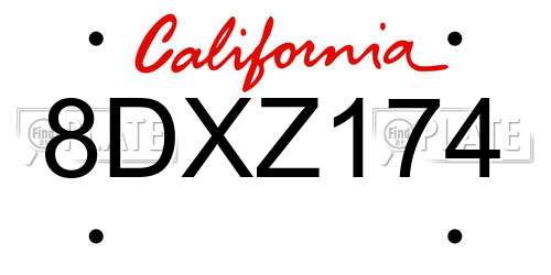 8DXZ174 California License Plate