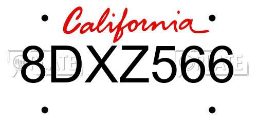 8DXZ566 California License Plate