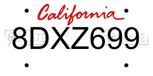 8DXZ699 California License Plate